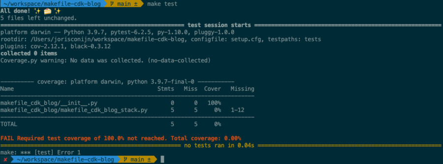 PyTest results You can see that the test succeeded but the command failed